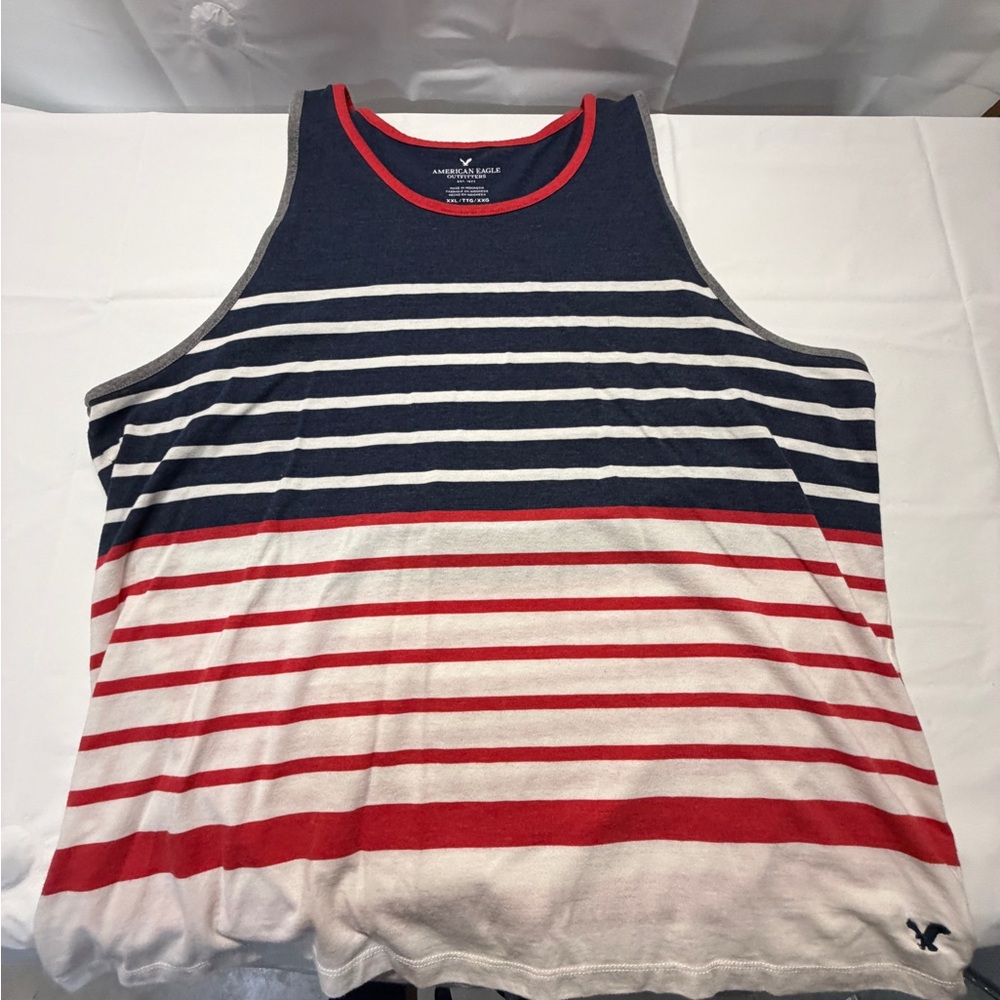 American Eagle Outfitters Navy, White & Red Striped Men’s Tank Top